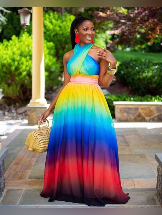 Dresses & Skirts - Rainbow Ombre Halter Maxi Dress NWOT 2XL